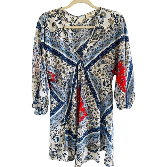 Umgee Floral Paisley Bandana Red Blue Dress Medium - Picture 2 of 7